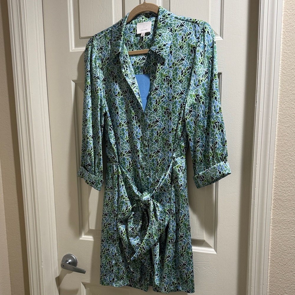 cinq a sept Green and Blue Floral Wrap Dress